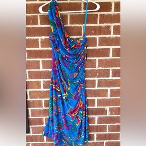 Lauren RL blue paisley one shoulder cocktail dress Sz 12